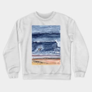 Surfing Mixed Media Art Painting Crewneck Sweatshirt